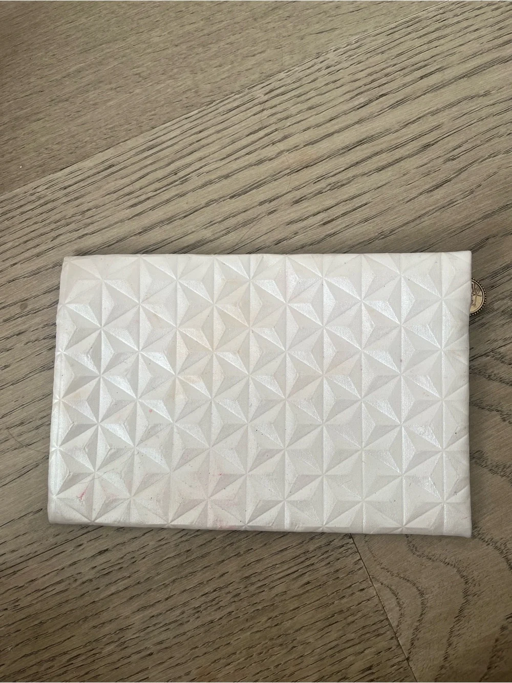 ipsy White Geometric Cosmetic Pouch with Gold Zipper Charm
